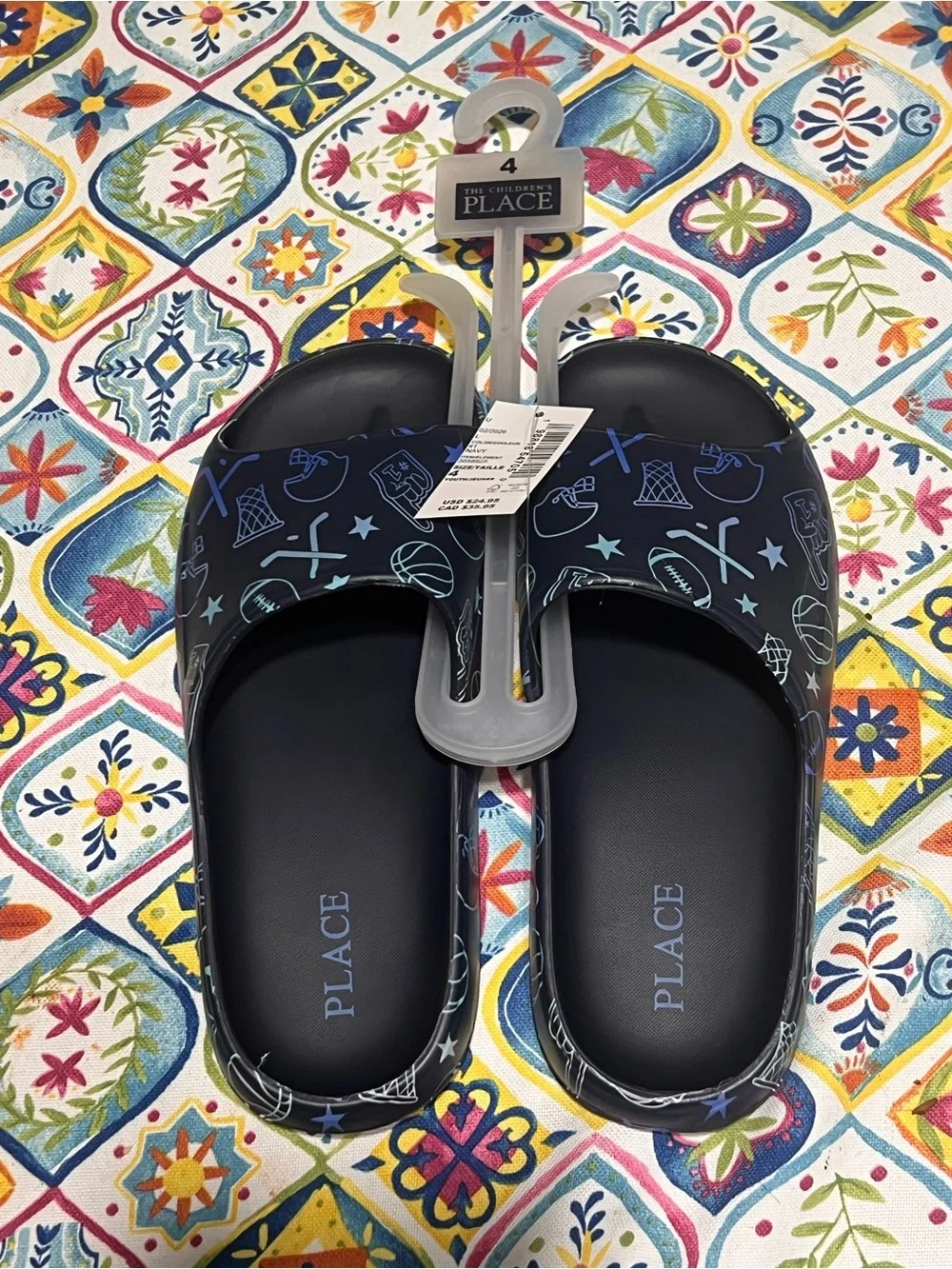 The Children's Place Navy and Light Blue Sports Graphic Slide Sandals